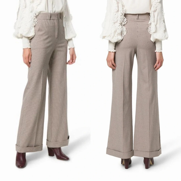 NWOT See By Chloe Flared Wide Leg Trouser Pant Bohemian French Plaid Check 12 - Picture 1 of 14